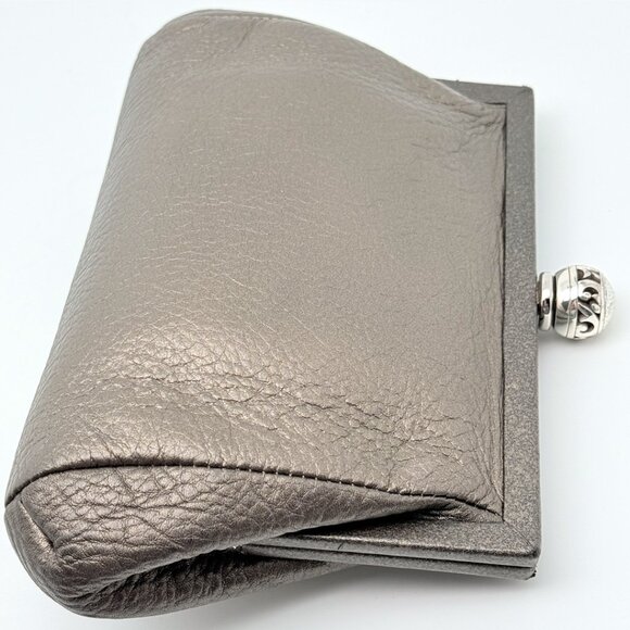 Brighton Pewter Leather Clutch Crossbody Purse Large Dimensional Flower on Front - Picture 11 of 17